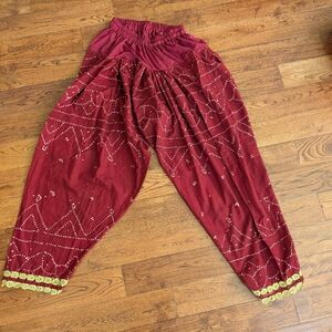 NWOT Ladies Kurta Trousers Pants Elastic Waist Gold Lace Trim Size S/M